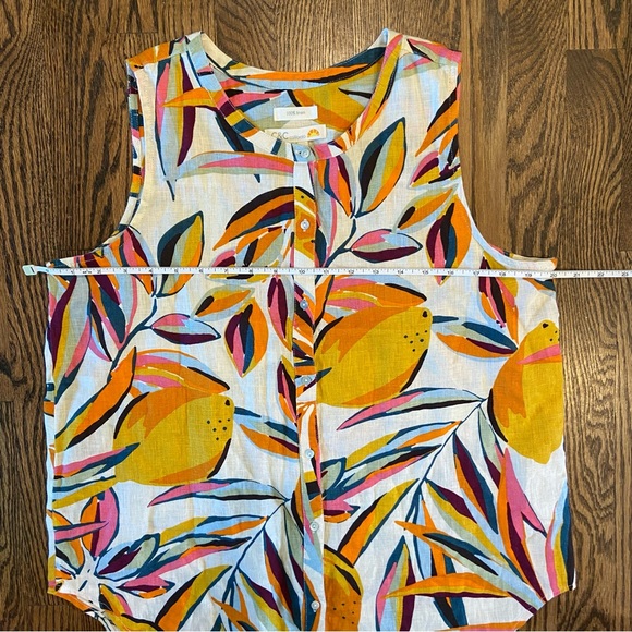 C & C California Med 100% Linen Sleeveless Button Up Shirt Tropical Boho Beach - Picture 9 of 10